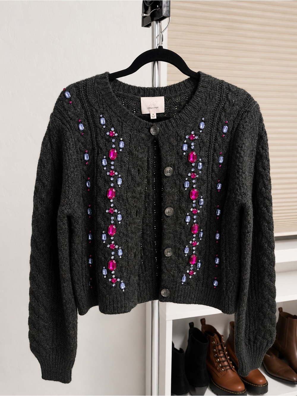 NWOT- Cinq à Sept Joelle Embellished Cable Knit Cardigan Sweater size M